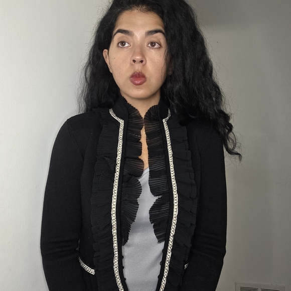 Black Ruffled Cardigan - Picture 2 of 6